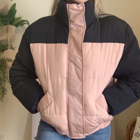 Pink & Navy Puffer Coat - Picture 3 of 4